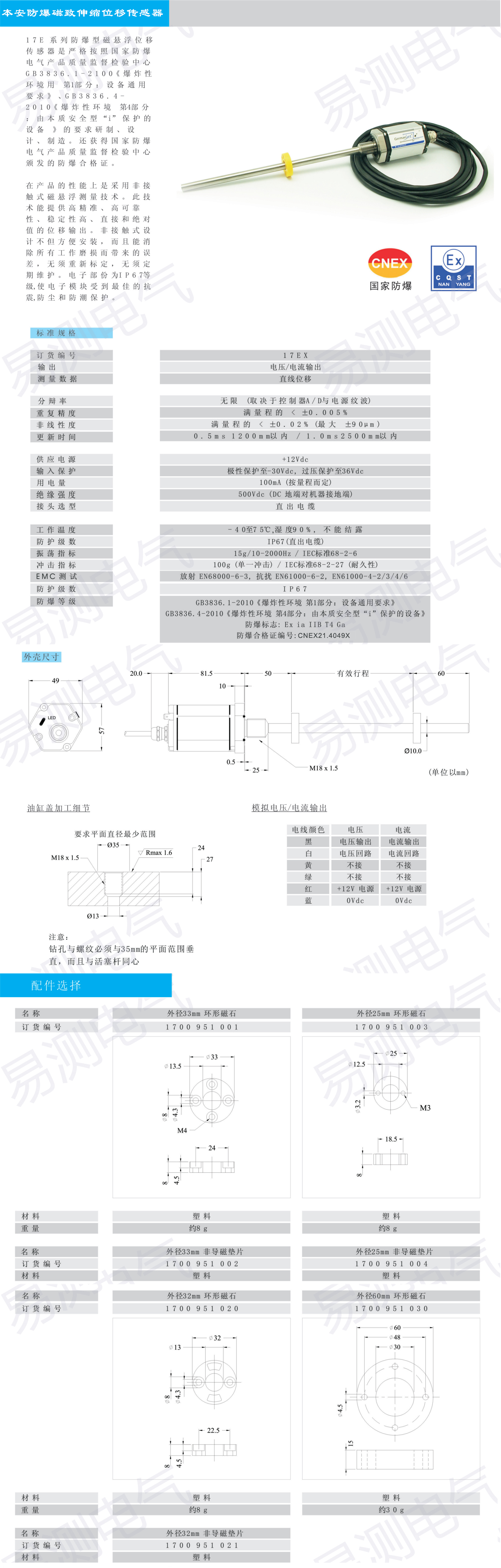 本案防爆磁致伸縮位移傳感器